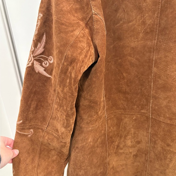 Vintage Y2K Leather Faux Fur Embroidered Together Penny Lane Coat Tag Size 14 - Picture 10 of 16